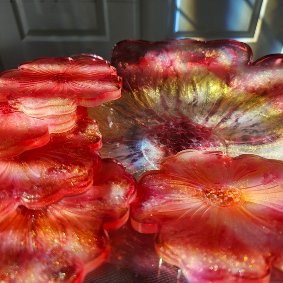 🌺 Flower serving bowl & Coasters set 🌺 - Picture 3 of 8